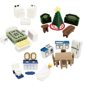 RARE Vintage Pattern Plastic Canvas  Christmas Dolls House Furniture Christmas Decor Ornament  Tree Kitchen Laundry PDF Download
