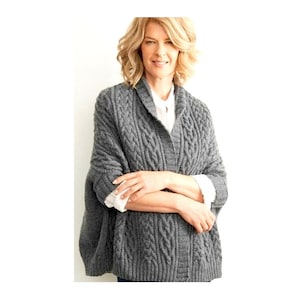 Vintage Knitting Pattern  Womens Cable Jacket Cardigan Coat Kimono Poncho Cape Wrap Cloak Aran Style Textured  DK