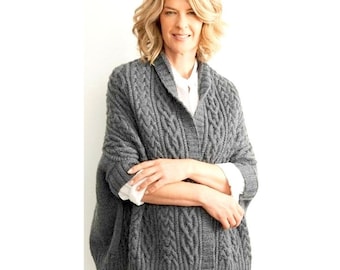 Vintage Knitting Pattern  Womens Cable Jacket Cardigan Coat Kimono Poncho Cape Wrap Cloak Aran Style Textured  DK