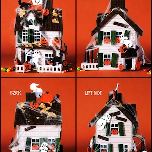 Vintage Plastic Canvas Pattern PDF  Haunted House Halloween Holiday Decorations Party Decor  Sign Wreath Trick or Treat Pumpkin Ghost