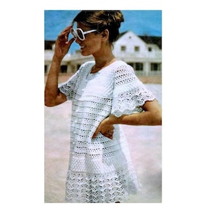 RETIREMENT SALE *** Vintage Crochet Pattern   Lace Beach Cover Up  Baby Doll Dress Tunic  Mini Retro Plus Free Pattern