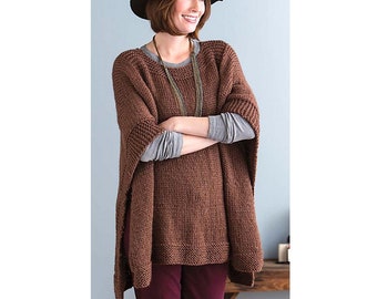 Vintage Knitting Pattern Simple Poncho   Chunky Bulky   Easy Beginners Knit  Stockinette Cape Wrap Cloak  Keep