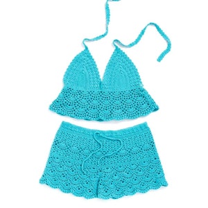 Häkelanleitung Baumwolle Neckholder Top Sun Top und Shorts Strand Festival Boho Pool Party Badeanzug Bikini BH PDF 72-52 ins