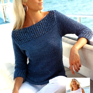 RETIREMENT SALE * Knitting Pattern PDF Womans Summer Sweater or Top Mesh  Boat Neck 3/4 Sleeve or Sleeveless Vest Jumper Tank 32-42ins Aran