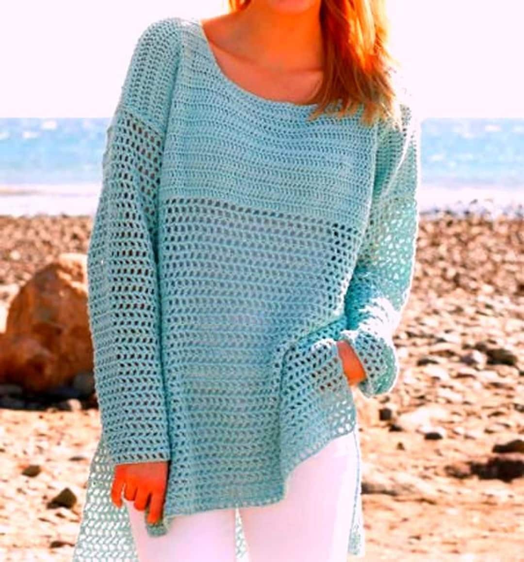 RETIREMENT SALE Vintage Crochet Pattern Long Line Lace Sweater Jumper Pullover Tunic Beach Cover up Instant Download PDF