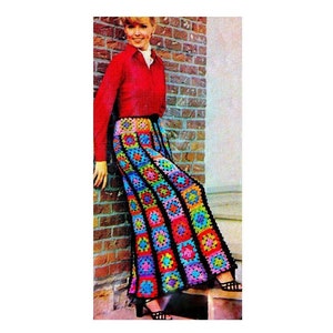 INSTANT DOWNLOAD PDF  Vintage Crochet Pattern   Bright Granny Squares Maxi Skirt  Retro Boho Festival