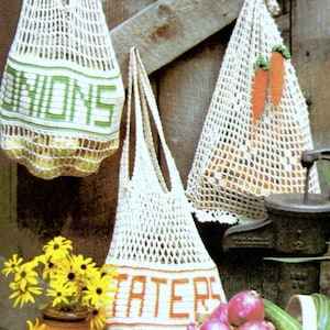 Vintage Crochet Pattern  Mesh Grocery Produce Bags   Eco Shopping Bag String Bag Vegetable Beach Tote   INSTANT DOWNLOAD PDF