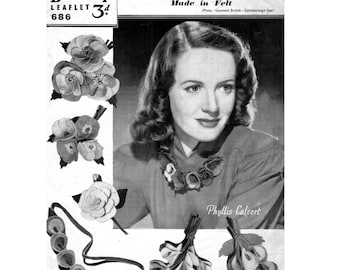 Craft Pattern 1940s  Buttonholes and Necklaces in Felt  Brooch Corsage Wedding WWII Jewelery Jewellery