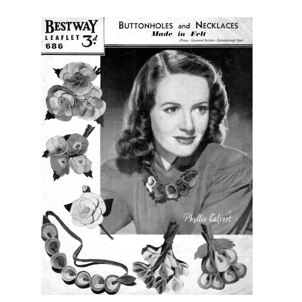 Craft Pattern 1940s  Buttonholes and Necklaces in Felt  Brooch Corsage Wedding WWII Jewelery Jewellery