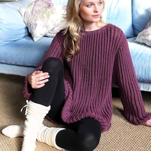Vintage Knitting Pattern Slouchy Ribbed Sweater Jumper Oversized Sloppy Joe Fishermans Rib Simple Unisex Aran Plus Sizes