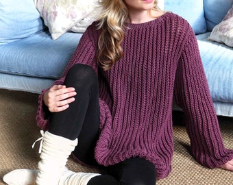 RETIREMENT SALE *** Vintage Knitting Pattern Slouchy Ribbed Sweater Jumper Oversized Sloppy Joe Fishermans Rib Simple Unisex Aran Plus Sizes