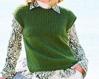 Knitting Pattern Simple Sleeveless V or Round Neck Vest Top Easy Knit Aran Top Tank Gilet Sweater Slipover Aran 32-50ins