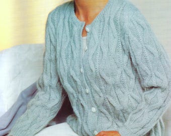 Vintage Knitting Pattern PDF Download  Zig Zag Cable Cardigan Jacket Womens Ladies Girls Crew Neck Dk Worsted 8ply 32-40ins