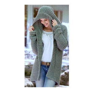 Vintage Crochet Pattern for Hooded Jacket  Cardigan Coat Longline Oversized Hood Casual  Chunky Bulky  S to XXL Instant Download