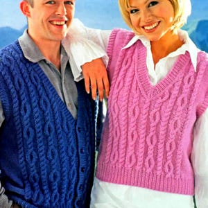 Vintage Knitting Pattern PDF His and Hers Aran Waistcoat and Slipover Vest Gilet Pullover Tank Top  Ladies Mans 30-44in Traditional Classic