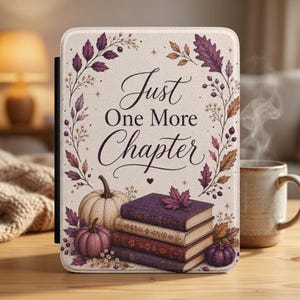 Étui Kindle « Juste un chapitre de plus » | Pochette « Livres d'automne et citrouilles »