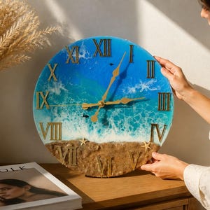 Handmade Ocean Resin Clock , Epoxy Art, Luxury Home Decor, Wall Art