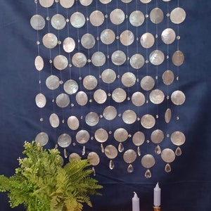 Capiz Shell and Crystal Wall Decor, Capiz and Crystal Curtain/Wall Hanging, Beachy Art