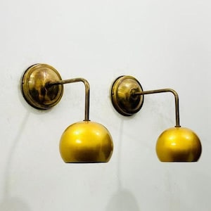 Mid Century Brass Wall Sconce Pair: Bathroom Lighting, Home Decor
