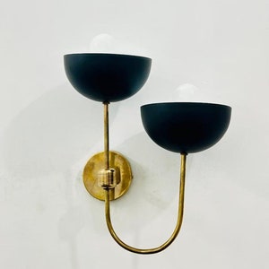 Customization Handmade Brass Mid Century Shade Wall Sconce - Brass Wall Fixture Set of 2 Mid Century Metal Bowl Sconces - Italian Stilnovo