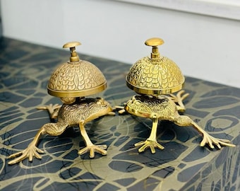 Antique Brass Frog Desk Bell: Nautical Table Decor