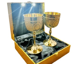 Personalize Goblet Set of 2 Engraving Goblet With Lighting Box Chalice Design Wine Goblet Wedding gift Kelch gothic goblet Brass Caliz