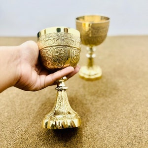 Premium Brass Goblet Solid Brass Royal Wine Cup Handmade wedding gift Medieval Décor Gothic Chalice Cup Heavy Engraved Goblet for Gift
