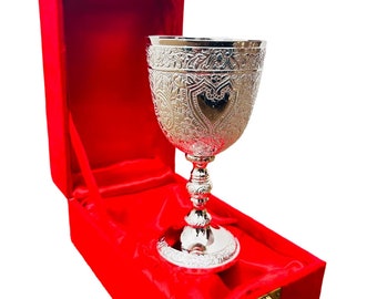 Brass Chalice Personalization Engraving Goblet With Red Velvet Box Chrome Finish Engraved Design Wine Cup Royal king&#39;s Glass