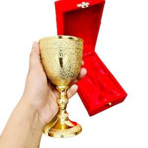 Brass Chalice Personalization Engraving Goblet With Red Velvet Box Shiny Finish Engraved Design Wine Cup Handmade king&#39;s Glass Kelch Cup