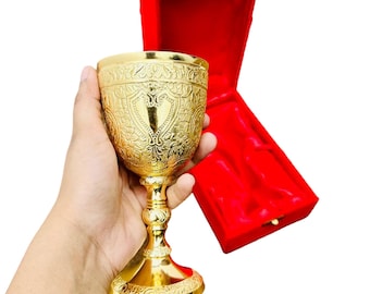 Brass Chalice Personalization Engraving Goblet With Red Velvet Box Shiny Finish Engraved Design Wine Cup Handmade king&#39;s Glass Kelch Cup