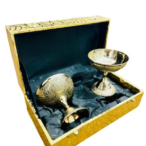 Set of 2 Brass Chalice wine Glass Goblet Cup Kitchen & Bar Decor Glass With Box For Communion Gold Chalice Cup Arthur King Medieval Cup