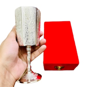 Brass chalice Silver Wine Goblet With Red Velvet Box Kelch Chalice Engraved Goblet Brass Goblet Royal Vessel Embossed Cup Best Gift