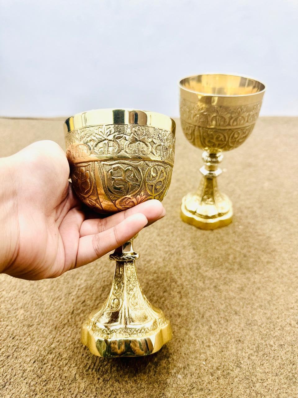 Goblet Solid Brass Vintage Golden Roman Cup - View #7
