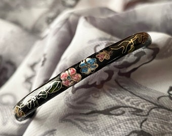 Vintage: pulsera de vidrio cloisonné negro