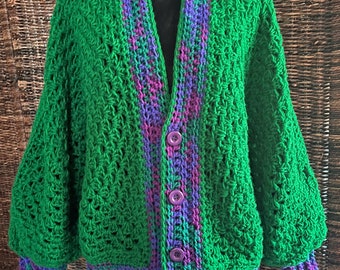 Sweater - Green with Jewel-Tone Color Trim