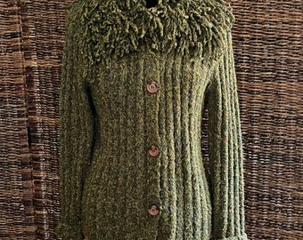 Vintage - Maglione Cadigan verde cuori di palma