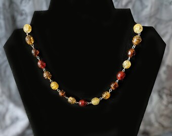 Vintage - Collar de gargantilla de cuentas de vidrio (tonos marrones)