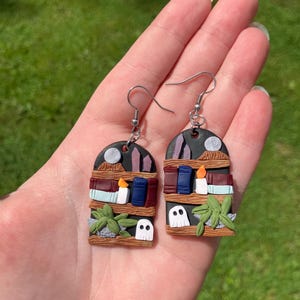 Witchy Bookshelf Clay Earrings | Halloween |