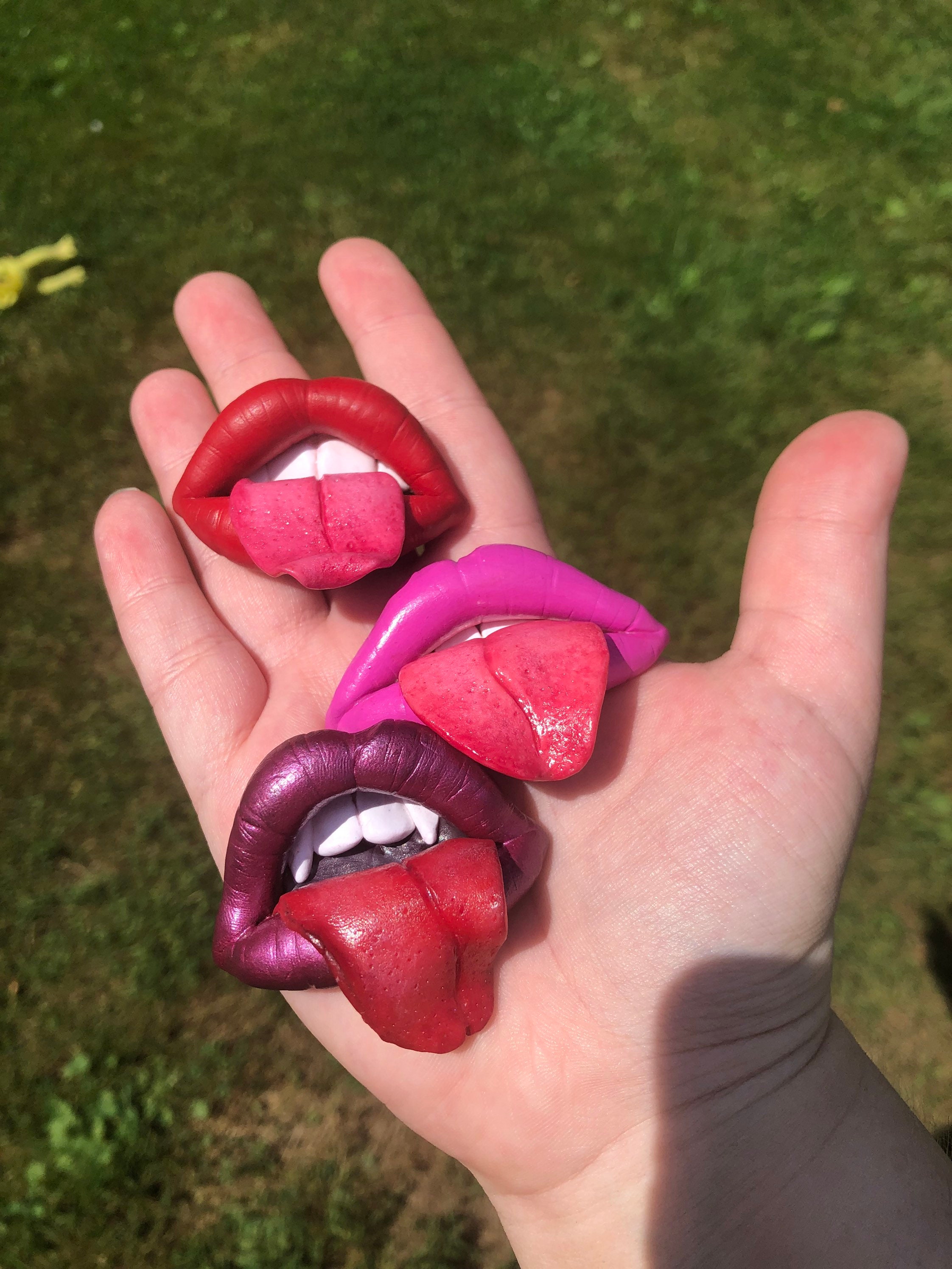 Pink Lips Tongue Clay Brooch Etsy
