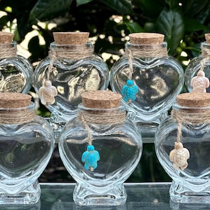 Heart Glass Jar with Sea Turtle Keepsake Jar: Heart Shaped Souvenir Glass Bottle Coastal Decor Jar Small