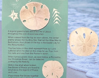 Sand Dollar Legend Poem Post Cards with 1 White Natural Florida Sand Dollar Peace Sand Dollar Doves