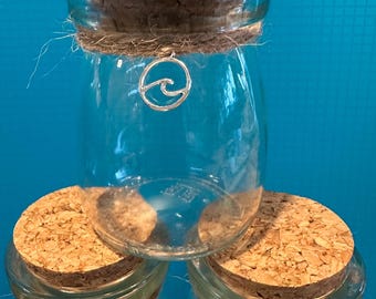 Coastal Wave Keepsake Jar: Glass Bottle with Wave Charm Decor