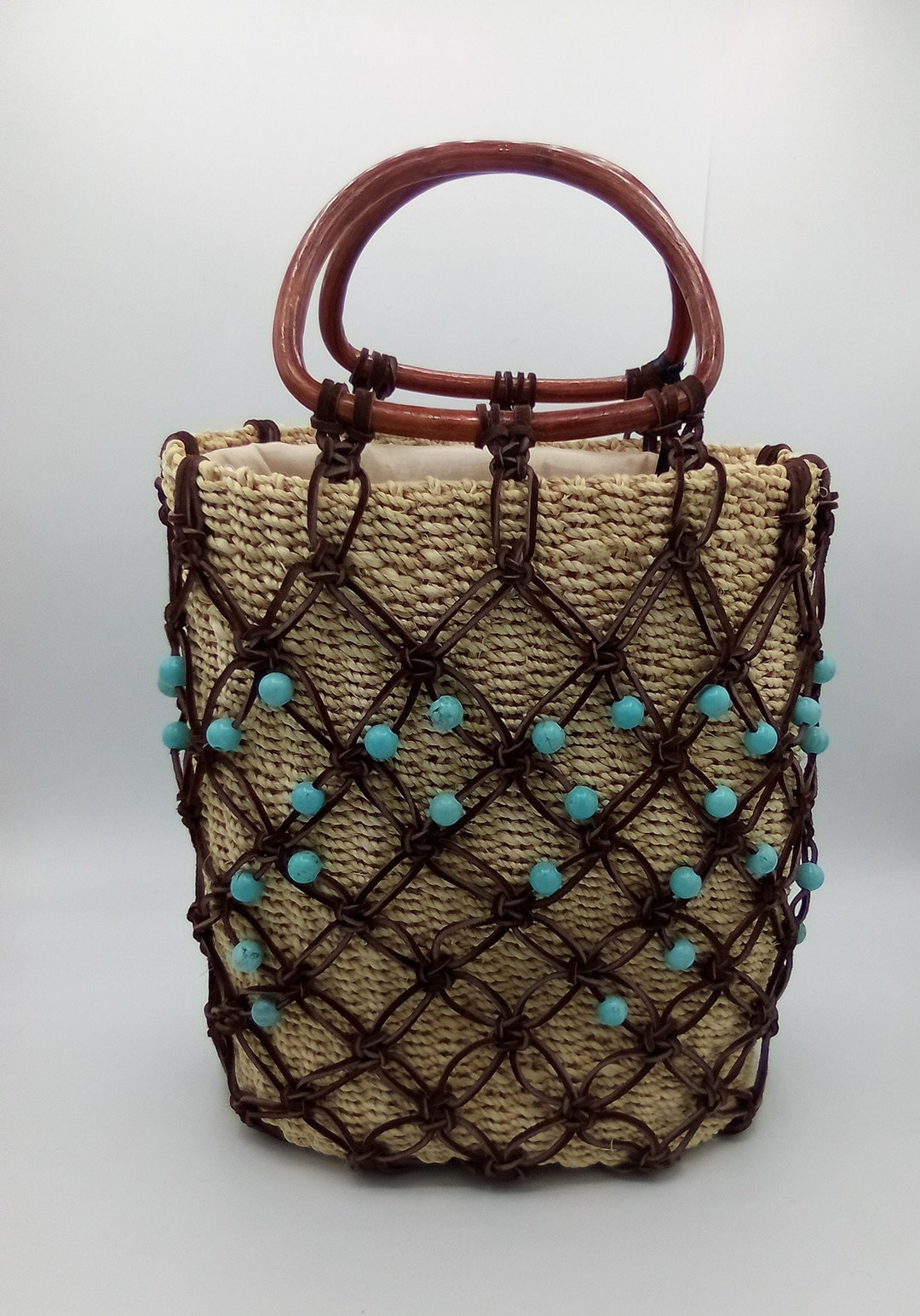 Luxury Straw Bag With Suede Macrame and Genuine Howlite Etsy
