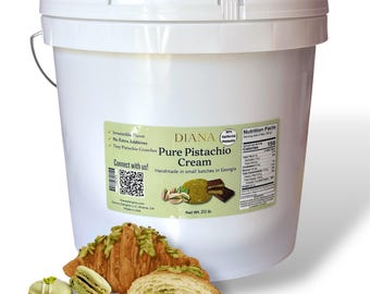 20lb 50% Pistachio Cream: Dubai Chocolate Filling, Pastry Ingredient - 2 Gallon Bucket