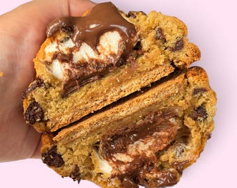 S’mores NY Style Stuffed Cookie | Thick Gourmet Chocolate Chip Cookie Stuffed with Graham Crackers, Marshmallow & Milk Chocolate