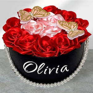 Personalized Ribbon Rose Box: Handmade Pearl Garland Decor