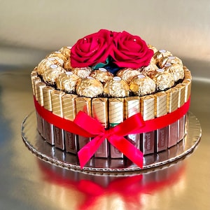 Ferrero Rocher Chocolate Cake Giftbox: Merci Chocolates & Red Roses