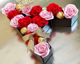 Personalized Letter Box, Ferrero Roses Letter box, floral letter, letter decor, Birthday gift, Anniversary gift.