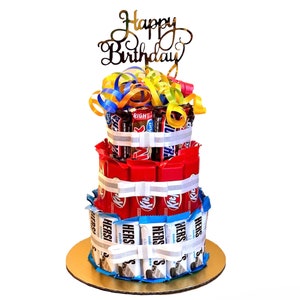 Chocolate Tower Cake, Candy tower cake. Birthday chocolate cake giftbox. Gift for Friends, Birthday cake