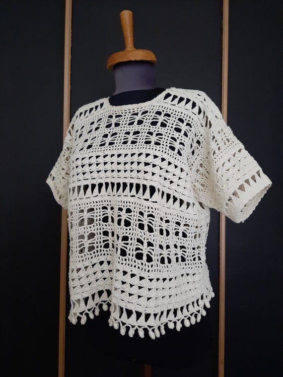 Women's Beige Crochet Crop Top . Boho Hippie Style